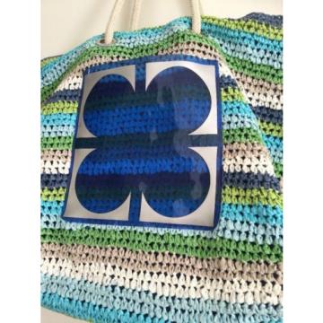 Liz Claiborne Beach Bag Raffia Straw Blue Green Multicolor Big Size