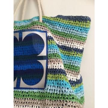 Liz Claiborne Beach Bag Raffia Straw Blue Green Multicolor Big Size