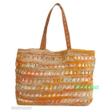 NEW Anthropologie Flora Bella XL Raffia Tote Beach Bag Handbag Leather Strap