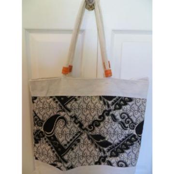 Floral Print Canvas Beach Bag / Purse/Handbag in Beige Black Gold Zip Top