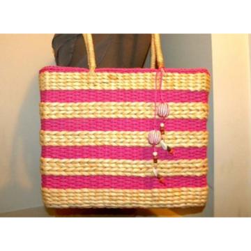 Pretty! Hot Pink/Raspberry Natural Straw Summerbag Shopper/Tote/Beachbag/Travel.