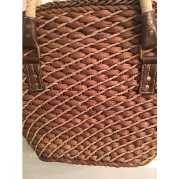 A Great Straw Purse/ Beach Bag brown And Tan With Braided Straps Large