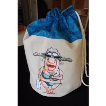 BEACH TOTE BAG HANDMADE &amp; EMBROIDERED LINED WITH 2 POCKETS 3  CUTE CHARACTERS