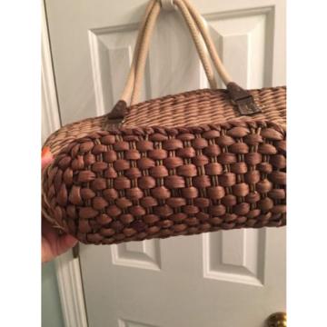 A Great Straw Purse/ Beach Bag brown And Tan With Braided Straps Large