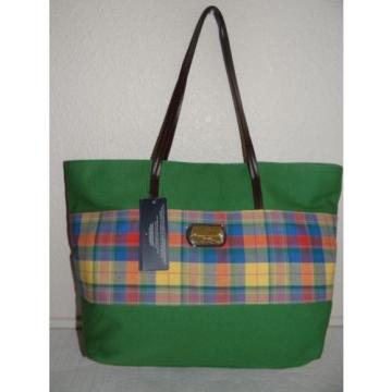 Tommy Hilfiger Womens Lg Greenn Plaid Tote Shoulder Handbag Purse Beachbag SALE