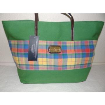 Tommy Hilfiger Womens Lg Greenn Plaid Tote Shoulder Handbag Purse Beachbag SALE