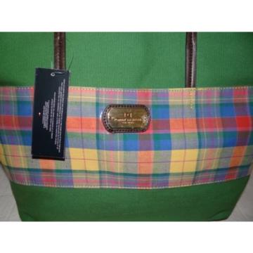 Tommy Hilfiger Womens Lg Greenn Plaid Tote Shoulder Handbag Purse Beachbag SALE