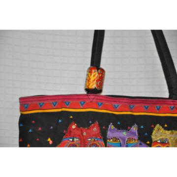 LAUREL BURCH Kitty CATS Black RED Gold CANVAS Tote BAG Beach Sun &amp; SAND Used