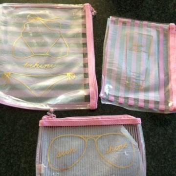 BNWT Victoria&#039;s Secret Limited-Edition Beach Swim Sunshine Cosmetic Bag Trio Set