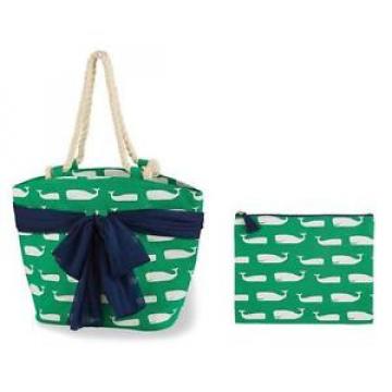 Mud Pie Beachcomber Sarong-Along Tote Bag Purse Beach Green Whale Sarong Set