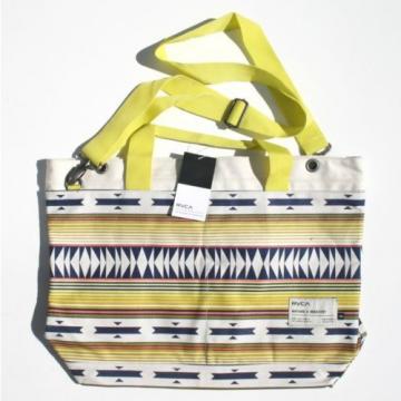 RVCA OAKUM TOTE Womens Cotton Canvas Beach Travel Shopping Bag Yellow Blue NEW