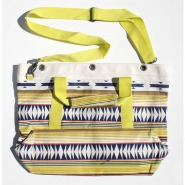 RVCA OAKUM TOTE Womens Cotton Canvas Beach Travel Shopping Bag Yellow Blue NEW