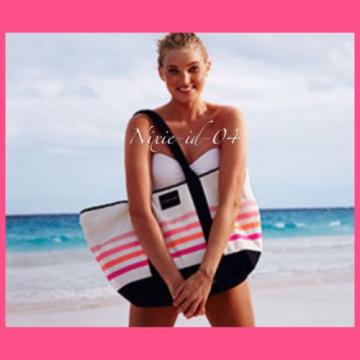 Victorias Secret Sunkissed Beach Tote Bag Pink Striped White Black 2016 NEW!