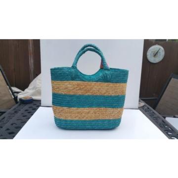 Ralph Lauren Turquise / Natural Straw Tote Beach Cruise Pool Picnic Carry Bag