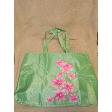 Yves Rocher Bright Green Beach Tote Bag w/ Pink Flowers NEW beach groceries