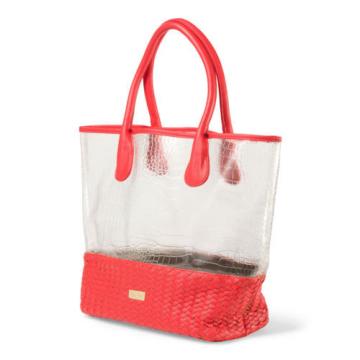 Deux Lux  Handbag Mykonos Clear Tote/Beach Bag in White or Coral-NWT-RP: $145