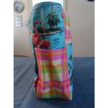 flamingo beach bird pink blue plaid purse/bag/diaper bag handmade