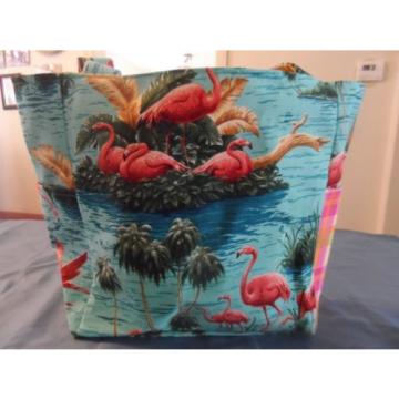 flamingo beach bird pink blue plaid purse/bag/diaper bag handmade