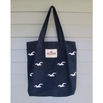 Hollister Womens Navy Cotton Canvas White Seagull Tote Book Beach Handbag Bag