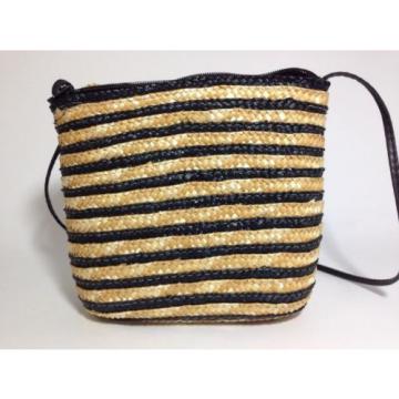 Woven Small Straw Purse Bag Beach Nautical Look Casual Black &amp; Natural Stripped