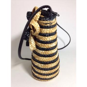 Woven Small Straw Purse Bag Beach Nautical Look Casual Black &amp; Natural Stripped