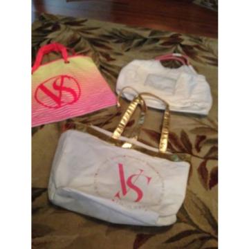 lot of 3 victorias secret  Canvas/ vinyl Handbag Beach Bag book  bag Tote