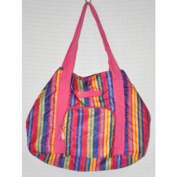 TOMMY Hilfiger STRIPED Lightweight BEACH Tote GYM Bag SNAPS Pink RED Blue GREEN