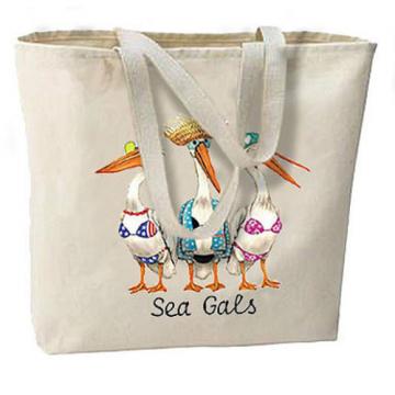 Sea Gals Pelicans New Large Canvas Cotton Beach Tote Bag