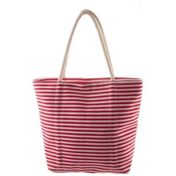 Designer Style Red and White Striped Print Anchor Stud Tote Beach Travel Bag