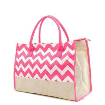 Hot Pink Chevron Stripe Large Juco Lightweight Tote Bag Shopping Travel Beach