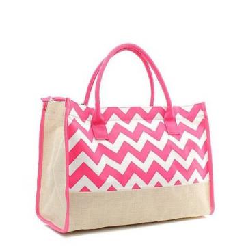 Hot Pink Chevron Stripe Large Juco Lightweight Tote Bag Shopping Travel Beach