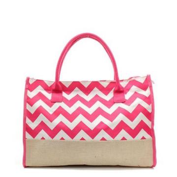 Hot Pink Chevron Stripe Large Juco Lightweight Tote Bag Shopping Travel Beach