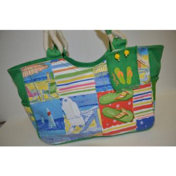 Paul Brent Sun N Sand Beach Bag Tote Flip Flop Green Sailboat Seaside