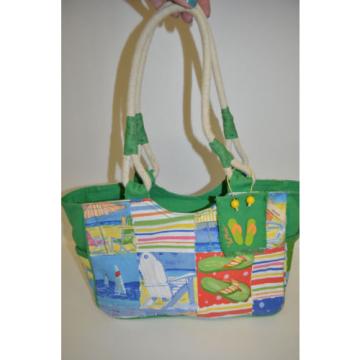 Paul Brent Sun N Sand Beach Bag Tote Flip Flop Green Sailboat Seaside