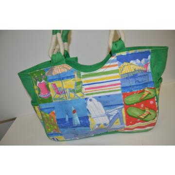 Paul Brent Sun N Sand Beach Bag Tote Flip Flop Green Sailboat Seaside