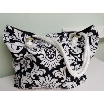 Handmade Black and White Printed Canvas Tote Bag Beach Bag