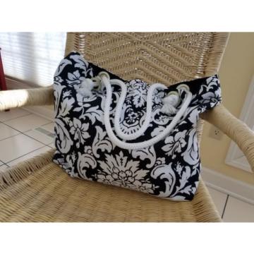 Handmade Black and White Printed Canvas Tote Bag Beach Bag