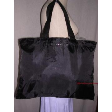 TOMMY HILFIGER Signature Tote Large Shopping Beach Bag Foldable Black Nylon LOGO