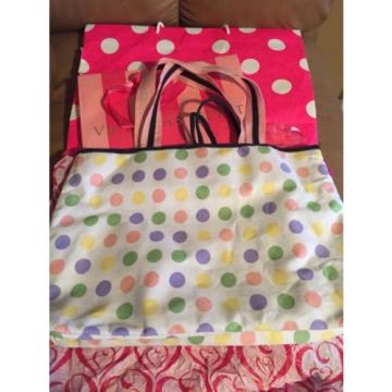 $85 VICTORIA&#039;s SECRET White TOTE BOOK BEACH BAG PURSE PINK POLKA DOT