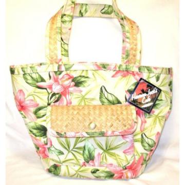 HAVANA JACK&#039;S CAFE Canvas &amp; Straw Floral Beach TOTE BAG Tropical Breeze Wear