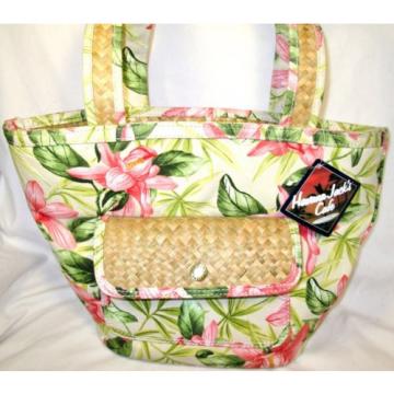 HAVANA JACK&#039;S CAFE Canvas &amp; Straw Floral Beach TOTE BAG Tropical Breeze Wear