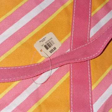 Bath &amp; Bodyworks Tote Beach Bag Pink Orange Striped Button Closure Pockets NWT