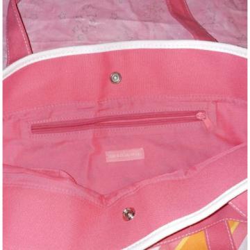 Bath &amp; Bodyworks Tote Beach Bag Pink Orange Striped Button Closure Pockets NWT