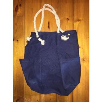 Lands End Tote Boat Weekend Shopper Beach Bag Canvas Navy Rope Handles