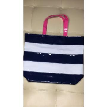 Pink And Blue Canvas Striped Beach Cotton Tote Bag Pink Inside NEW