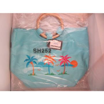 NWT Stowaway Pretty Blue Zippered Beach Purse Bag Tote Tropical Palm Sun SH252