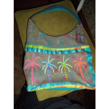 Farida Zamar Large Multi-Colored Palm Tree Shoulder Purse Beach Bag Vacation