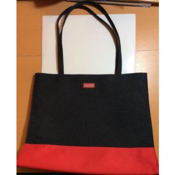 Lancome Signature Cosmetics Tote Bag Shopping Beach Black &amp; Red Striped Interior