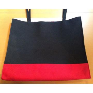 Lancome Signature Cosmetics Tote Bag Shopping Beach Black &amp; Red Striped Interior