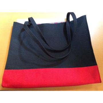 Lancome Signature Cosmetics Tote Bag Shopping Beach Black &amp; Red Striped Interior